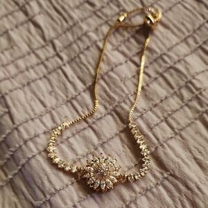 Gold Floral Bracelet with Crystal Details